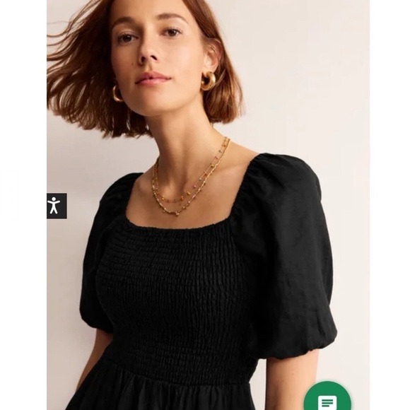 Boden Sky Smocked Short Sleeve Linen Midi Dress - Picture 8 of 16